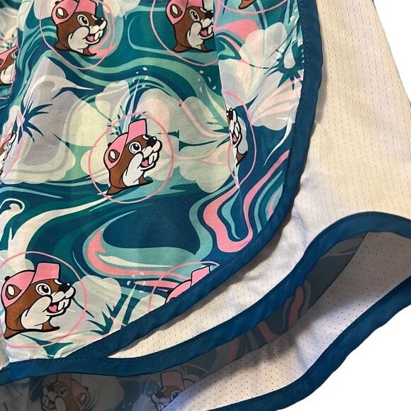 Novelty Cartoon Character Floral Teal White Shorts‎ Casual Summer Active - Picture 3 of 4